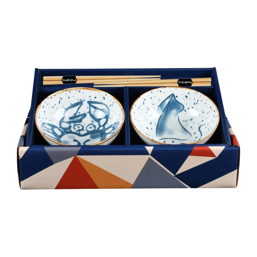 Crabby & Squiddy Rice Bowl Set for Two