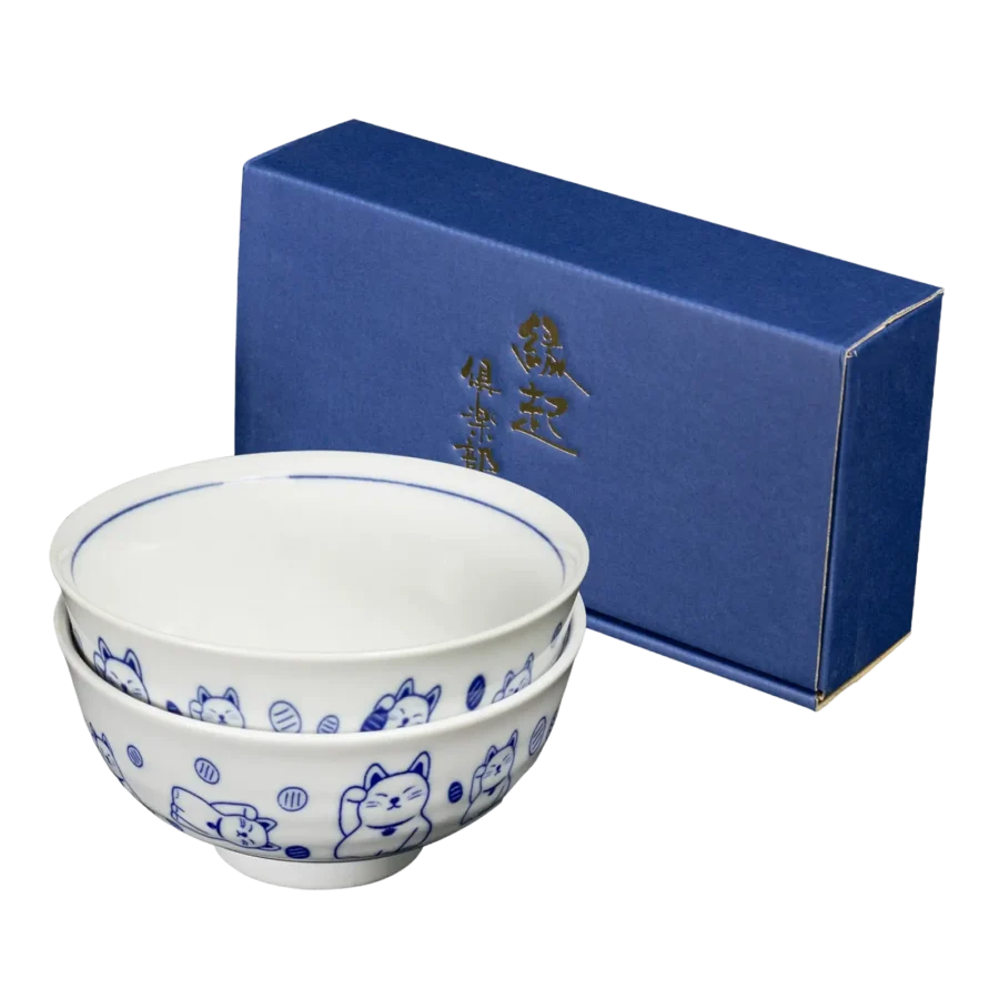 Lucky Cat Rice Bowl Gift Set for Two